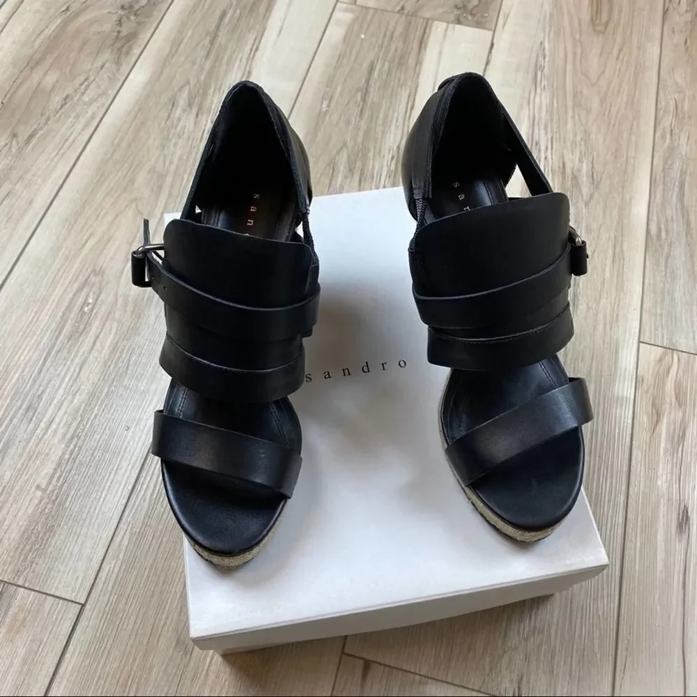 Sandro Paris Alex Black Wedged Platform Espadrille